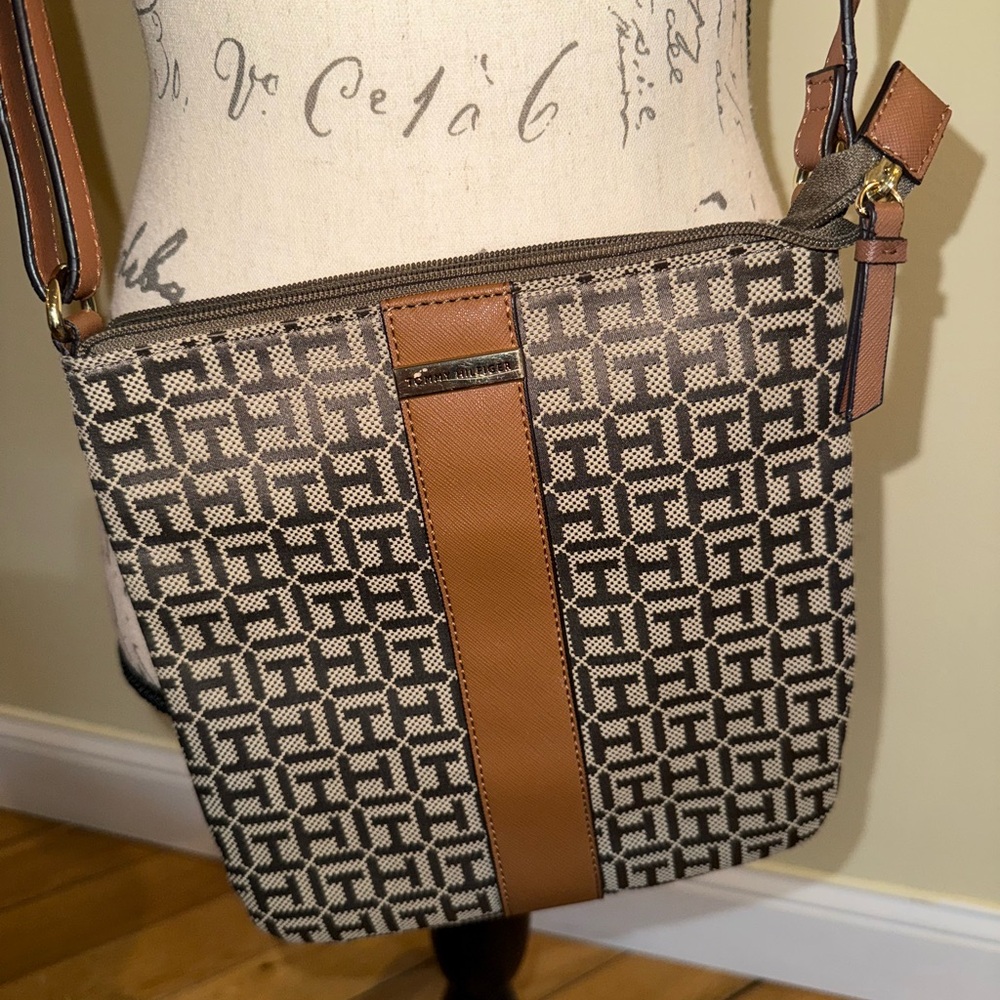Tommy Hilfiger Tan and Brown Patterned Bag